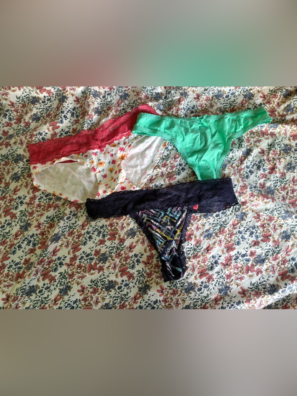 Women's 3-Pack Lace-Trim Hipster & Thong Panties - Green, Pink, Black